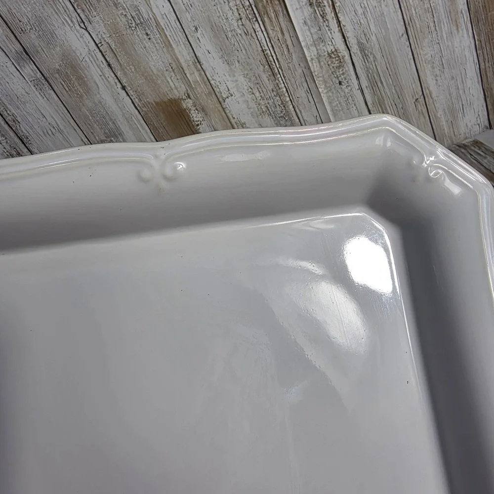 Worldwide Home Products White Ceramic Rectangular Serving Platter Scroll Border